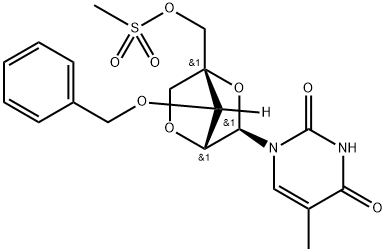 2,4(1H,3H)-Pyrimidinedione, 1-[2,5-anhydro-4-C-[[(methylsulfonyl)oxy]methyl]-3-O-(phenylmethyl)-α-L-lyxofuranosyl]-5-methyl- Structure