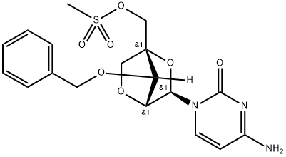 2(1H)?-?Pyrimidinone, 4-?amino-?1-?[2,?5-?anhydro-?4-?C-?[[(methylsulfonyl)?oxy]?methyl]?-?3-?O-?(phenylmethyl)?-?α-?L-?lyxofuranosyl]?- (9CI) Structure
