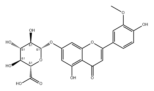 β-D-Glucopyranosiduronic acid, 5-hydroxy-2-(4-hydroxy-3-methoxyphenyl)-4-oxo-4H-1-benzopyran-7-yl 化学構造式