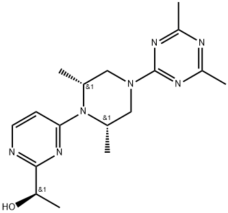 2-Pyrimidinemethanol, 4-[(2R,6S)-4-(4,6-dimethyl-1,3,5-triazin-2-yl)-2,6-dimethyl-1-piperazinyl]-α-methyl-, (αR)-|2-Pyrimidinemethanol, 4-[(2R,6S)-4-(4,6-dimethyl-1,3,5-triazin-2-yl)-2,6-dimethyl-1-piperazinyl]-α-methyl-, (αR)-