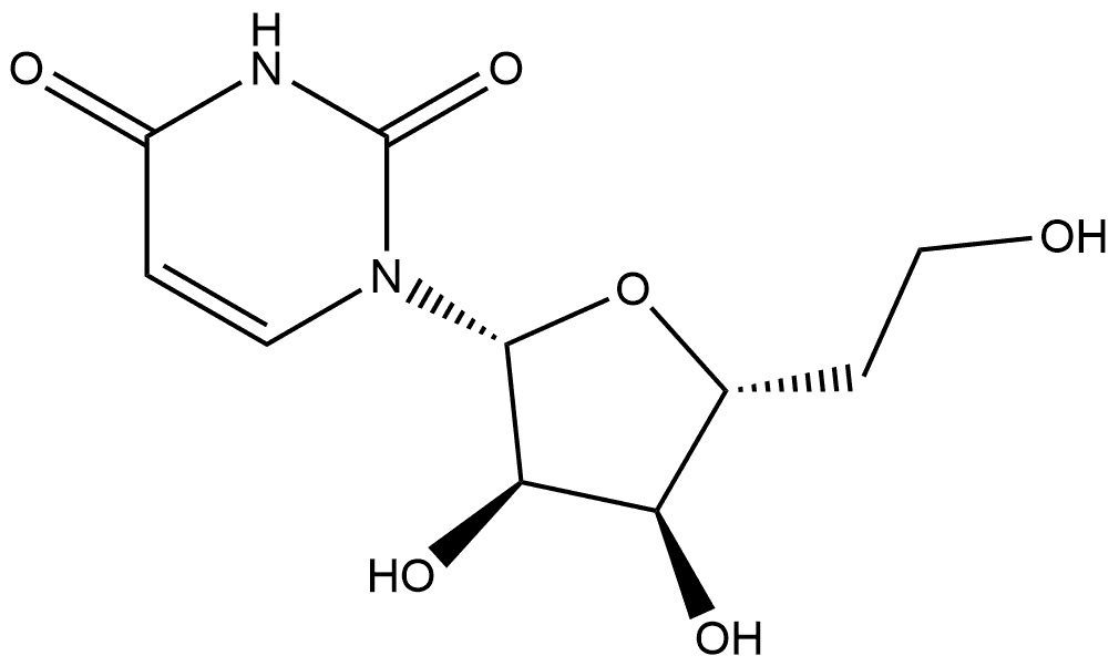 2,4(1H,3H)-Pyrimidinedione, 1-(5-deoxy-β-D-ribo-hexofuranosyl)- 化学構造式