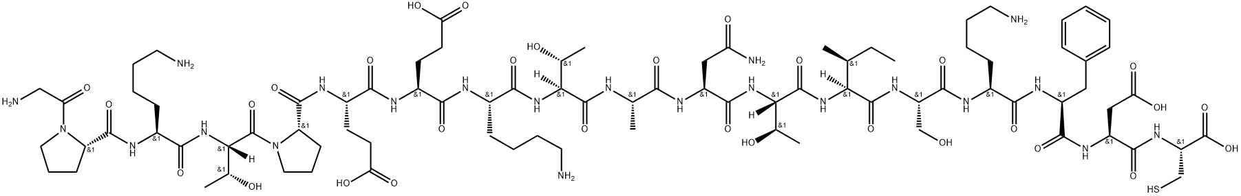L-Cysteine, glycyl-L-prolyl-L-lysyl-L-threonyl-L-prolyl-L-α-glutamyl-L-α-glutamyl-L-lysyl-L-threonyl-L-alanyl-L-asparaginyl-L-threonyl-L-isoleucyl-L-seryl-L-lysyl-L-phenylalanyl-L-α-aspartyl- 化学構造式