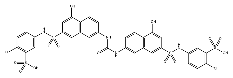 5,5′-[カルボニルビス[イミノ(1-ヒドロキシナフタレン-6,3-ジイル)スルホニルイミノ]]ビス(2-クロロベンゼンスルホン酸) 化学構造式