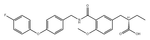 Benzenepropanoic acid, α-ethyl-3-[[[[4-(4-fluorophenoxy)phenyl]methyl]amino]carbonyl]-4-methoxy-, (αS)- Structure