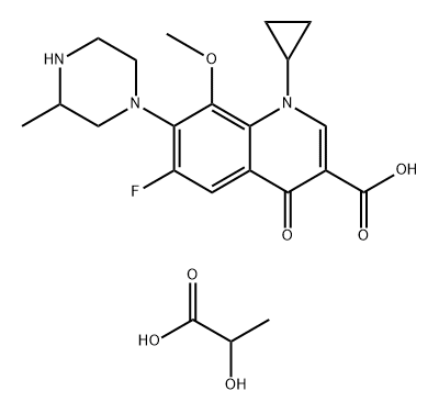 GATIFLOXACIN LACTATE|1-环丙基-6-氟-1,4-二氢-8-甲氧基-7-(3-甲基-1-哌嗪基)-4-氧代-3-喹啉甲酸 复合物 2-羟基丙酸 (1:1)