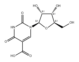 5-Pyrimidinecarboxylic acid, 1,2,3,4-tetrahydro-2,4-dioxo-1-β-D-ribofuranosyl- Struktur