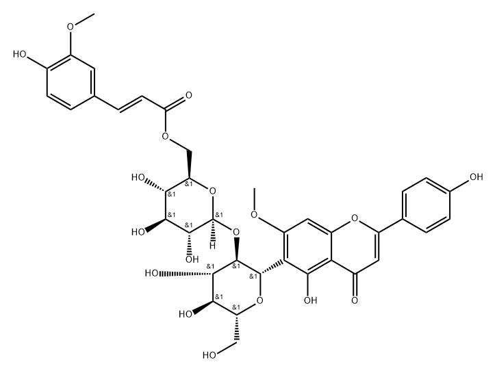 4H-1-Benzopyran-4-one, 5-hydroxy-6-[2-O-[6-O-[(2E)-3-(4-hydroxy-3-methoxyphenyl)-1-oxo-2-propen-1-yl]-β-D-glucopyranosyl]-β-D-glucopyranosyl]-2-(4-hydroxyphenyl)-7-methoxy- 结构式