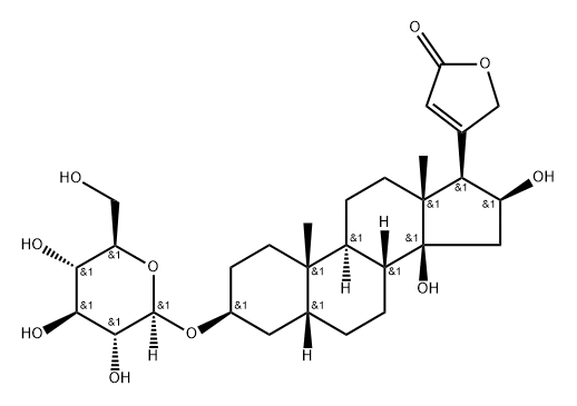 3β-(β-D-Glucopyranosyloxy)-14,16β-dihydroxy-5β,14β-carda-20(22)-enolide,32077-87-5,结构式