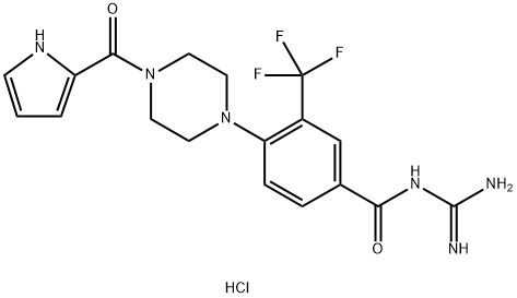 Benzamide, N-(aminoiminomethyl)-4-[4-(1H-pyrrol-2-ylcarbonyl)-1-piperazinyl]-3-(trifluoromethyl)-, hydrochloride (1:1) Struktur