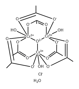 Chromium(1+), hexakis[μ-(acetato-κO:κO')]triaqua-μ3-oxotri-, chloride, hydrate (1:1:6) Struktur