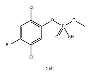 sodium (4-bromo-2,5-dichloro-phenoxy)-methoxy-oxido-sulfanylidene-phos phorane trihydrate Struktur