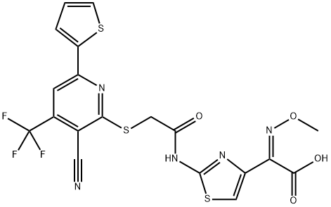 {2-[({[3-cyano-6-(2-thienyl)-4-(trifluoromethyl)-2-pyridinyl]sulfanyl}acetyl)amino]-1,3-thiazol-4-yl}(methoxyimino)acetic aci Structure