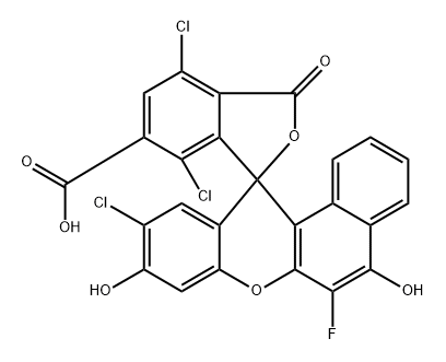 Spiro[12H-benzo[a]xanthene-12,1'(3'H)-isobenzofuran]-6'-carboxylic acid, 4',7',10-trichloro-6-fluoro-5,9-dihydroxy-3'-oxo- Structure