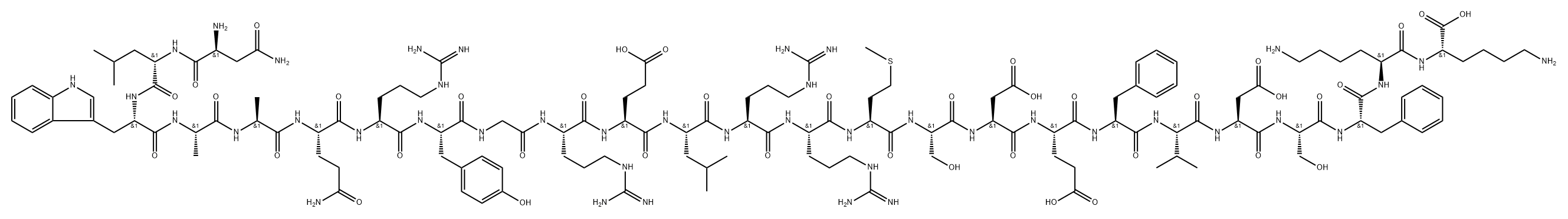 L-Lysine, L-asparaginyl-L-leucyl-L-tryptophyl-L-alanyl-L-alanyl-L-glutaminyl-L-arginyl-L-tyrosylglycyl-L-arginyl-L-α-glutamyl-L-leucyl-L-arginyl-L-arginyl-L-methionyl-L-seryl-L-α-aspartyl-L-α-glutamyl-L-phenylalanyl-L-valyl-L-α-aspartyl-L-seryl-L-phenylalanyl-L-lysyl- Structure