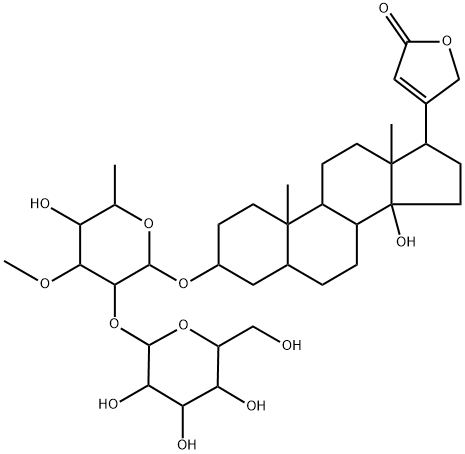 3β-[(2-O-β-D-Glucopyranosyl-3-O-methyl-6-deoxy-α-L-glucopyranosyl)oxy]-14-hydroxy-5β-card-20(22)-enolide,33279-55-9,结构式