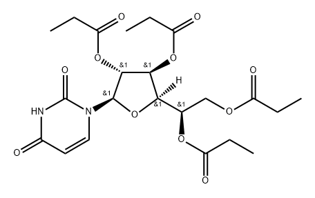 2,4(1H,3H)-Pyrimidinedione, 1-2,3,5,6-tetrakis-O-(1-oxopropyl)-.beta.-D-glucofuranosyl-,339094-42-7,结构式