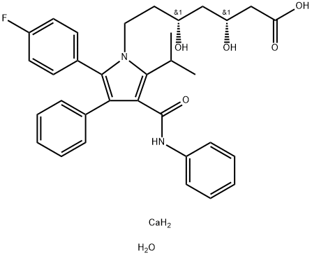 1H-Pyrrole-1-heptanoic acid, 2-(4-fluorophenyl)-β,δ-dihydroxy-5-(1-methylethyl)-3-phenyl-4-[(phenylamino)carbonyl]-, calcium salt, hydrate (2:1:6), (βR,δR)-|阿托伐他汀半钙三水合物|||阿托他伐汀半钙三水合物