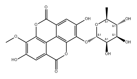 [1]Benzopyrano[5,4,3-cde][1]benzopyran-5,10-dione, 3-[(6-deoxy-α-L-mannopyranosyl)oxy]-2,7-dihydroxy-8-methoxy- Structure