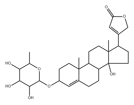 3β-[(6-Deoxy-α-L-mannopyranosyl)oxy]-14-hydroxycarda-5,20(22)-dienolide Structure