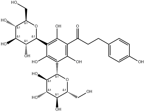 1-Propanone, 1-(3,5-di-β-D-glucopyranosyl-2,4,6-trihydroxyphenyl)-3-(4-hydroxyphenyl)- 化学構造式