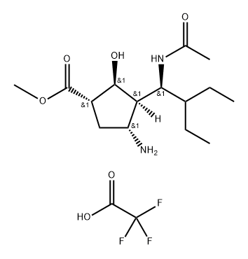 Cyclopentanecarboxylic acid, 3-[(1S)-1-(acetylamino)-2-ethylbutyl]-4-amino-2-hydroxy-, methyl ester, (1S,2S,3R,4R)-, mono(trifluoroacetate) (salt) (9CI) Structure