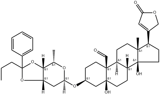3β-[[3-O,4-O-(1-フェニルブチリデン)-2,6-ジデオキシ-β-D-ribo-ヘキソピラノシル]オキシ]-5,14-ジヒドロキシ-19-オキソ-5β-カルダ-20(22)-エノリド 化学構造式