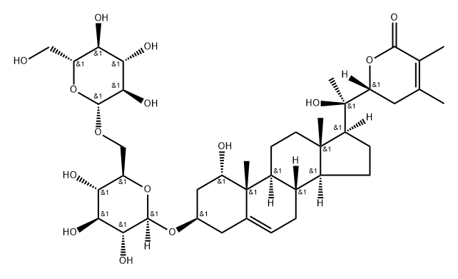 Ergosta-5,24-dien-26-oic acid, 3-[(6-O-β-D-glucopyranosyl-β-D-glucopyranosyl)oxy]-1,20,22-trihydroxy-, δ-lactone, (1α,3β,22R)- 结构式