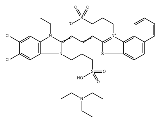 Triethylammonium 3-[2-[3-[5,6-dichloro-1-ethyl-3-(3-sulfopropyl) benzimidazolin-2-ylidene]-1-propenyl]-3-naphtho [1,2-d] thiazolio] propanesulfonate Structure