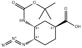 Cyclohexanecarboxylic acid, 4-azido-3-[[(1,1-dimethylethoxy)carbonyl]amino]-, (1S,3R,4S)- 化学構造式