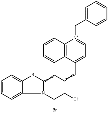 2-((E)-3-((E)-1-benzylquinolin-4(1H)-ylidene)prop-1-en-1-yl)-3-(2-hydroxyethyl)benzo[d]thiazol-3-ium bromide Structure