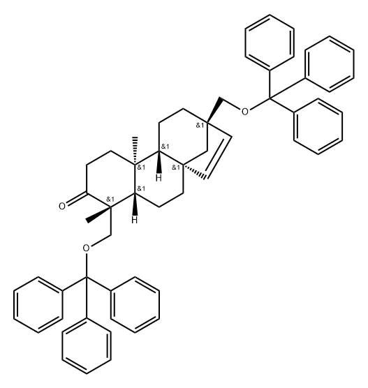 17-Norkaur-15-en-3-one, 18-(triphenylmethoxy)-13-[(triphenylmethoxy)methyl]-, (4α,8β,13β)- (9CI),37589-87-0,结构式