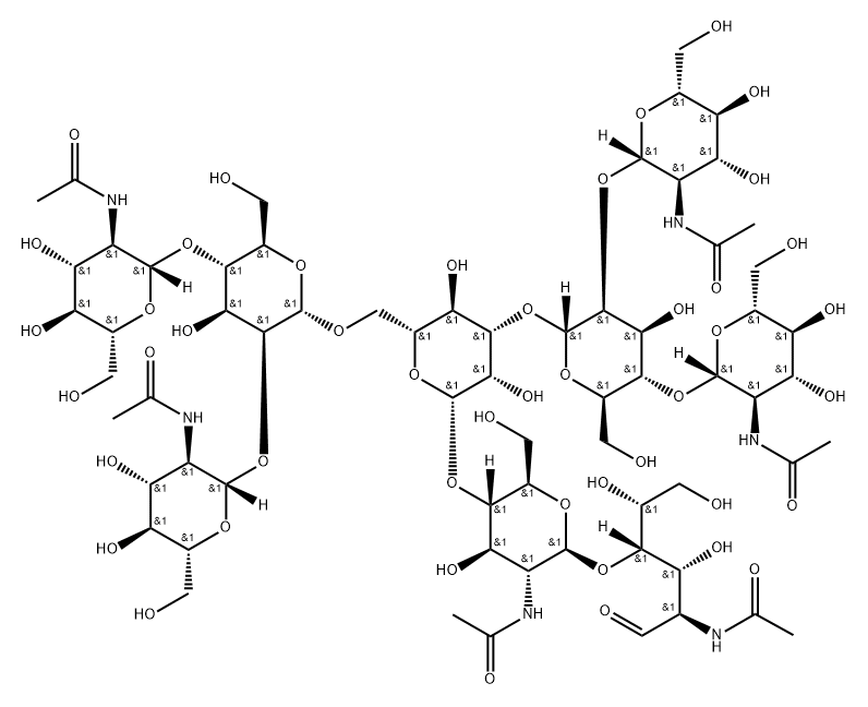 O-2-(Acetylamino)-2-deoxy-beta-D-glucopyranosyl-(1-2)-O-[2-(acetylamino)-2-deoxy-beta-D-glucopyranosyl-(1-4)]-O-alpha-D-mannopyranosyl-(1-3)-O-[O-2-(acetylamino)-2-deoxy-beta-D-glucopyranosyl-(1-2)-O-[2-(acetylamino)-2-deoxy-beta-D-glucopyranosyl-(1-4)]-alpha-D-mannopyranosyl-(1-6)]-O-beta-D-mannopyranosyl-(1-4)-O-2-(acetylamino)-2-deoxy-beta-D-glucopyranosyl-(1-4)-2-(acetylamino)-2-deoxy-D-glucose Structure