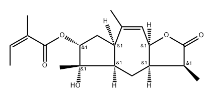 (Z)-2-メチル-2-ブテン酸[(3S)-2,3,3aα,4,4aα,5,6,7,7aα,9aα-デカヒドロ-5α-ヒドロキシ-3β,5,8-トリメチル-2-オキソアズレノ[6,5-b]フラン-6α-イル] 化学構造式