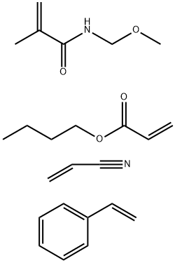 2-Propenoic acid, butyl ester, polymer with ethenylbenzene, N-(methoxymethyl)-2-methyl-2-propenamide and 2-propenenitrile Struktur