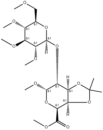 メチル3-O,4-O-イソプロピリデン-2-O-(2-O,3-O,4-O,6-O-テトラメチル-β-D-グルコピラノシル)-α-D-ガラクトピラノシドウロン酸メチル 化学構造式