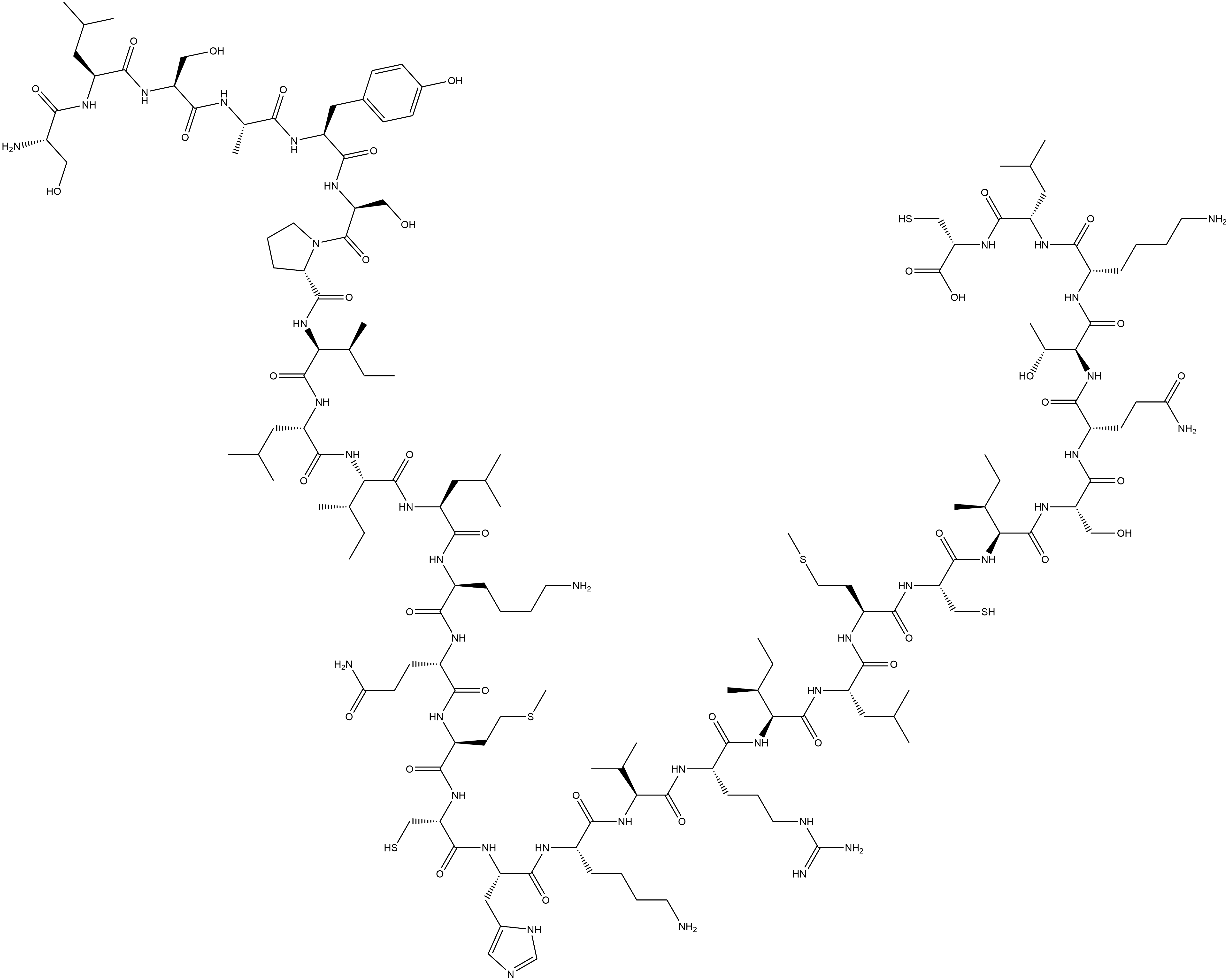 L-Cysteine, L-seryl-L-leucyl-L-seryl-L-alanyl-L-tyrosyl-L-seryl-L-prolyl-L-isoleucyl-L-leucyl-L-isoleucyl-L-leucyl-L-lysyl-L-glutaminyl-L-methionyl-L-cysteinyl-L-histidyl-L-lysyl-L-valyl-L-arginyl-L-isoleucyl-L-leucyl-L-methionyl-L-cysteinyl-L-isoleucyl-L-seryl-L-glutaminyl-L-threonyl-L-lysyl-L-leucyl-,400633-70-7,结构式