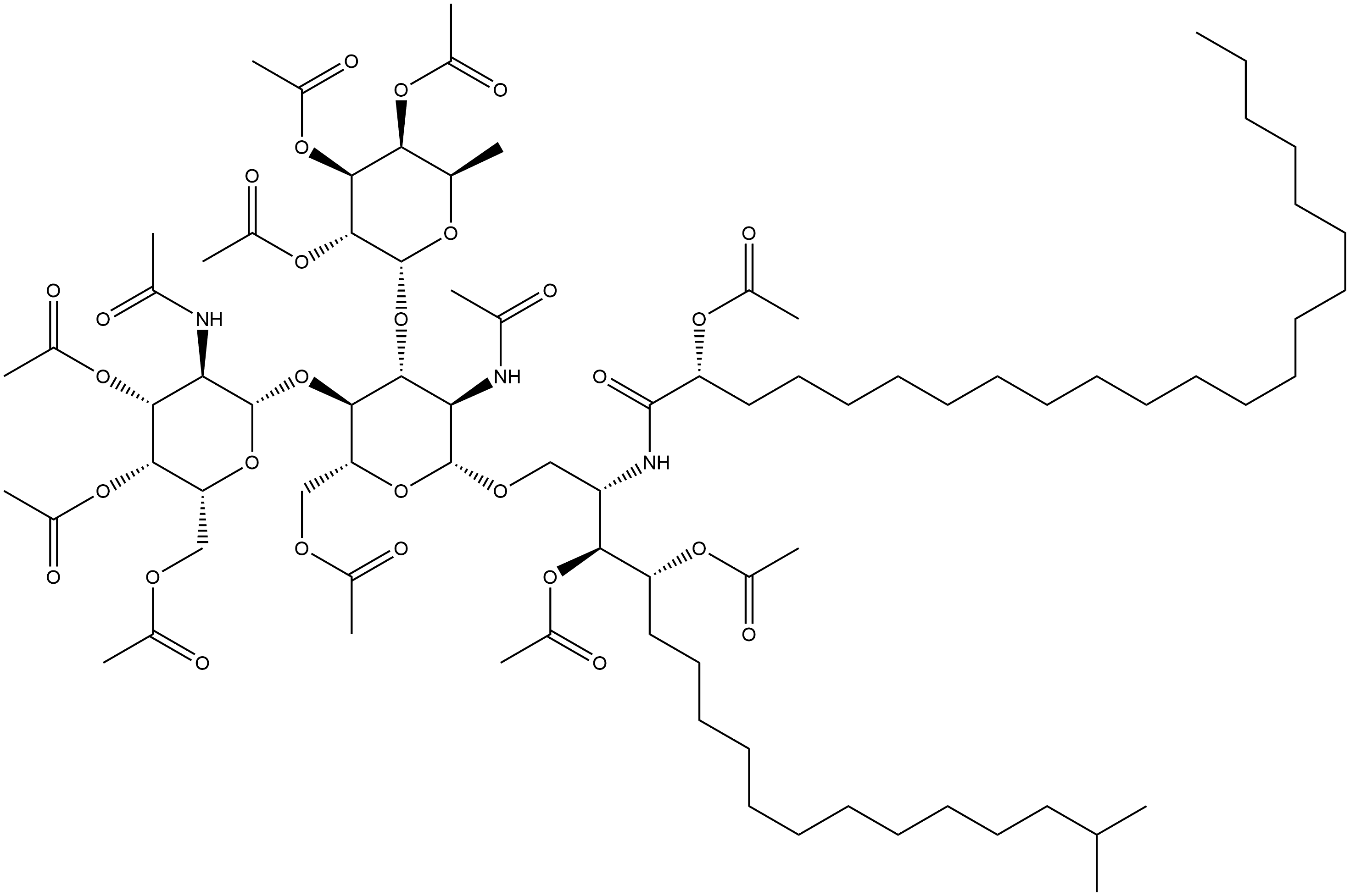 (2R)-2-(Acetyloxy)-N-[(1S,2S,3R)-2,3-bis(acetyloxy)-15-methyl-1-[[[O-3,4,6-tri-O-acetyl-2-(acetylamino)-2-deoxy-β-D-galactopyranosyl-(1→4)-O-[2,3,4-tri-O-acetyl-6-deoxy-α-D-galactopyranosyl-(1→3)]-6-O-acetyl-2-(acetylamino)-2-deoxy-β-D-glucopyranosyl]oxy]methyl]hexadecyl]docosanamide Structure