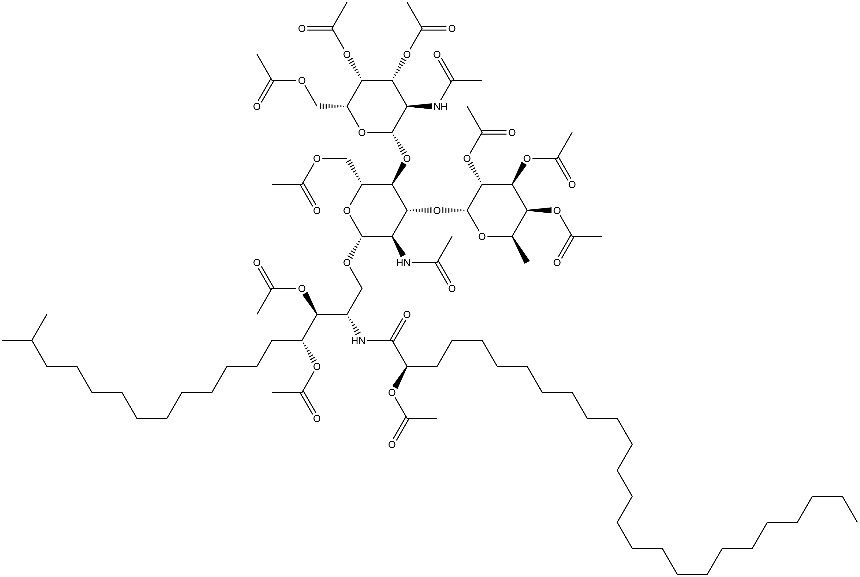 401511-85-1 (2R)-2-(Acetyloxy)-N-[(1S,2S,3R)-2,3-bis(acetyloxy)-15-methyl-1-[[[O-3,4,6-tri-O-acetyl-2-(acetylamino)-2-deoxy-β-D-galactopyranosyl-(1→4)-O-[2,3,4-tri-O-acetyl-6-deoxy-α-D-galactopyranosyl-(1→3)]-6-O-acetyl-2-(acetylamino)-2-deoxy-β-D-glucopyranosyl]oxy]methyl]hexadecyl]hexacosanamide