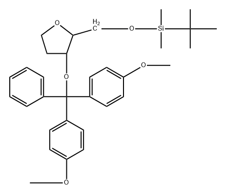 D-erythro-Pentitol, 1,4-anhydro-3-O-[bis(4-methoxyphenyl)phenylmethyl]-2-deoxy-5-O-[(1,1-dimethylethyl)dimethylsilyl]- 化学構造式