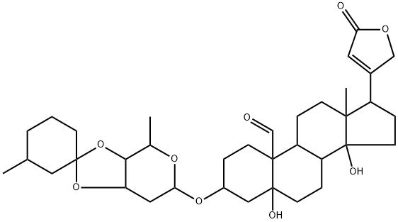 3β-[[3-O,4-O-(3-メチルシクロヘキシリデン)-2,6-ジデオキシ-β-D-ribo-ヘキソピラノシル]オキシ]-5,14-ジヒドロキシ-19-オキソ-5β-カルダ-20(22)-エノリド 化学構造式