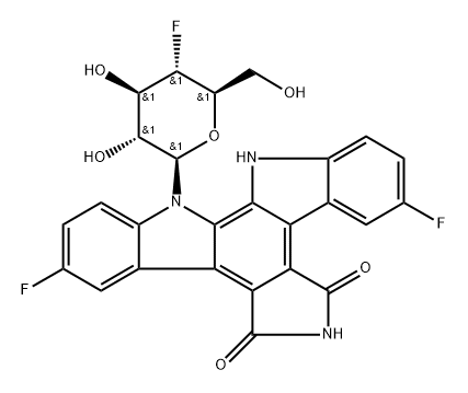 5H-Indolo[2,3-a]pyrrolo[3,4-c]carbazole-5,7(6H)-dione, 12-(4-deoxy-4-fluoro-β-D-glucopyranosyl)-3,9-difluoro-12,13-dihydro-|化合物 T26845