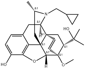 (16S)-17-(シクロプロピルメチル)-4,5α-エポキシ-3-ヒドロキシ-6-メトキシ-α,α,16-トリメチル-6,14-エテノモルフィナン-7α-メタノール 化学構造式