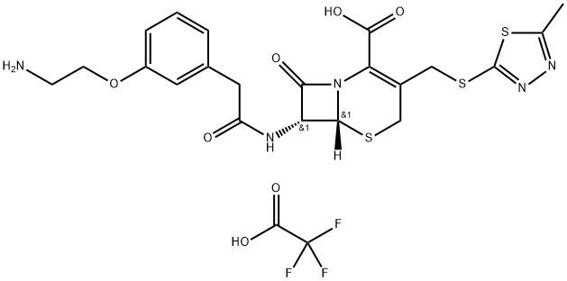 Trifluoroacetic acid compd. with (6R-trans)-7-[[[3-(2-aminoethoxy)phenyl]acetyl]amino]-3-[[(5-methyl-1,3,4-thiadiazol-2-yl)thio]methyl]-8-oxo-5-thia-1-azabicyclo[4.2.0]oct-2-ene-2-carboxylic acid Structure