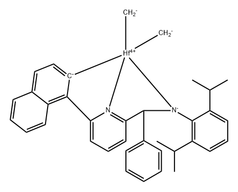 [N-[2,6-Bis(1-methylethyl)phenyl]-6-(1-naphthalenyl-κC2)-α-phenyl-2-pyridinemethanaminato(2-)-κN1,κN2]dimethylhafnium 化学構造式