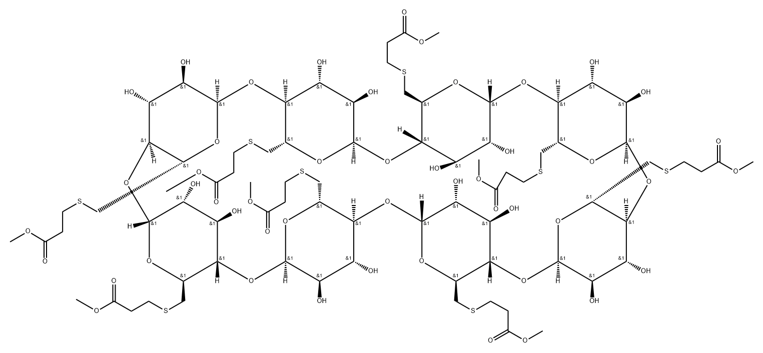 γ-Cyclodextrin, 6A,6B,6C,6D,6E,6F,6G,6H-octakis-S-(3-methoxy-3-oxopropyl)-6A,6B,6C,6D,6E,6F,6G,6H-octathio- (9CI) 化学構造式