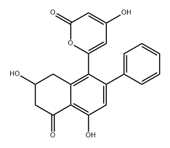 2H-Pyran-2-one, 4-hydroxy-6-(5,6,7,8-tetrahydro-4,7-dihydroxy-5-oxo-2-phenyl-1-naphthalenyl)-, (+)-,426816-67-3,结构式