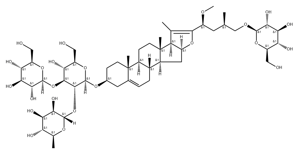 β-D-Glucopyranoside, (3β,23S,25R)-26-(β-D-glucopyranosyloxy)-23-methoxyfurosta-5,20(22)-dien-3-yl O-6-deoxy-α-L-mannopyranosyl-(1→2)-O-[β-D-glucopyranosyl-(1→3)]- Structure