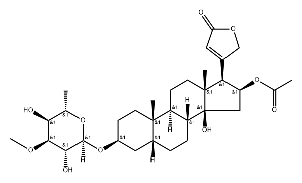 16β-(Acetyloxy)-3β-[(6-deoxy-3-O-methyl-α-L-altropyranosyl)oxy]-14-hydroxy-5β-card-20(22)-enolide,4420-67-1,结构式