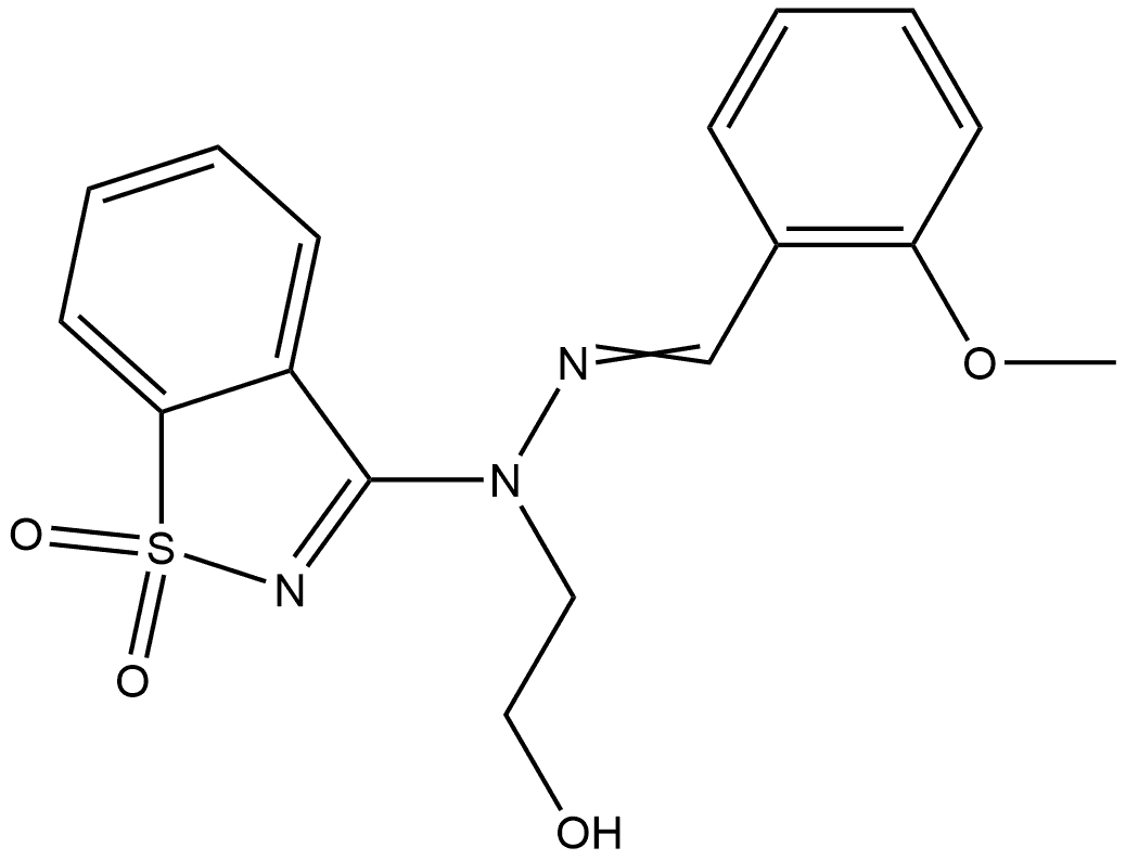 2-[(2E)-1-(1,1-Dioxido-1,2-benzothiazol-3-yl)-2-(2-methoxybenzylidene)hydrazinyl]ethanol,442569-42-8,结构式