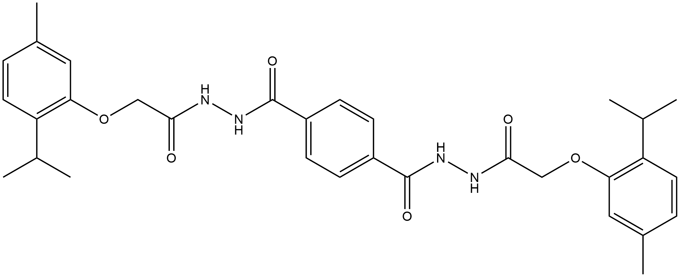 N'1,N'4-bis[(2-isopropyl-5-methylphenoxy)acetyl]terephthalohydrazide Structure